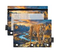 Ttgoth Tigers Pencil Pouch for Binder 3 Ring 2PCS Pencil Pouches with Clear Window Zipper Pen Case Stationery Organiser Cosmetic Bag