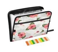 Ttgoth Tropical Hibiscus Accordion File Organiser 13 Pockets Expanding File Folder with Labels A4 Document Holder Portable Receipt & Document Organiser for School, Office & Business