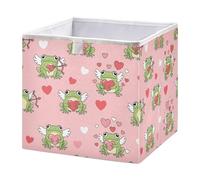 Ttgoth Valentine's Day Cupid Frog Cube Storage Bins 28x28 cm Foldable Fabric Storage Cube Shelf Basket Closet Organiser for Bedroom Nursery Home
