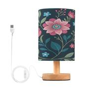 Ttgoth Vintage Flowers Bedside Table Lamp for Bedroom LED Nightstand Lamp Desk Reading Light with USB Ports and Fabric Shade for Living Room Dorm Home Office
