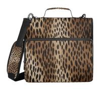 Ttgoth Vintage Leopard Print 3 Ring Zipper Binder 1.5 Inch Capacity Binder Organiser 500 Sheet with Shoulder Strap & Handle Multi-Pocket Expanding File Folder for School Office
