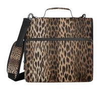 Ttgoth Vintage Leopard Print1 3 Ring Zipper Binder 1.5 Inch Capacity Binder Organiser 500 Sheet with Shoulder Strap & Handle Multi-Pocket Expanding File Folder for School Office