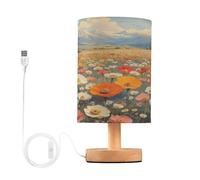 Ttgoth Vintage Wildflowers Oil Painting Bedside Table Lamp for Bedroom Small Nightstand Lamp LED Desk Lamp with USB Ports and Fabric Shade for Living Room, Dorm, Home, Office