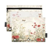 Ttgoth Vintage Wildflowers Pencil Pouch for Binder 3 Ring 2PCS Pencil Pouches with Clear Window Zipper Pen Case Stationery Organiser Cosmetic Bag