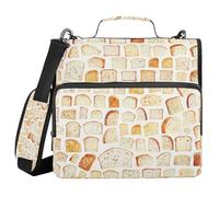 Ttgoth Watercolor Bread Zipper Binder with Shoulder Strap 1.5 inch 3 Ring Multiple Pockets Expanding File Folder 13 Inch Laptop Organiser School & Office Supplies