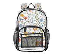 Ttgoth Watercolor Flower Clear Backpack Heavy Duty Stadium Approved Transparent Backpack See Through Bookbag with Multiple Pockets for School, Security, Work & Trave