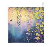 Ttgoth Watercolor Flowers Baby Muslin Washcloths, 5 Pack 4-Layer Cotton Face Towels with Hanging Loop, Soft Absorbent Wash Cloths for Newborns, 30 x 30 cm