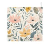 Ttgoth Watercolor Flowers Baby Muslin Washcloths, 5 Pack 4-Layer Cotton Face Towels with Hanging Loop, Soft Absorbent Wash Cloths for Newborns, 30 x 30 cm