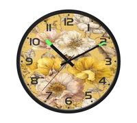 Ttgoth Watercolor Flowers Wall Clock with LED Night Light 30.5 cm Sound Control Silent Non-Ticking Wall Clock Battery Operated for Bedroom Living Room Kitchen Home Decor