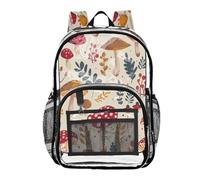 Ttgoth Watercolor Mushroom Clear Backpack Heavy Duty Stadium Approved Transparent Backpack See Through Bookbag with Multiple Pockets for School, Security, Work & Trave