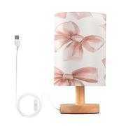 Ttgoth Watercolor Pink Bows Bedside Table Lamp for Bedroom Small Nightstand Lamp LED Desk Lamp with USB Ports and Fabric Shade for Living Room, Dorm, Home, Office