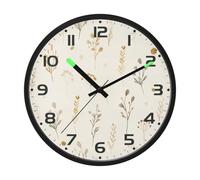 Ttgoth Watercolor Plants Wall Clock with LED Night Light 30.5 cm Sound Control Silent Non-Ticking Wall Clock Battery Operated for Bedroom Living Room Kitchen Home Decor