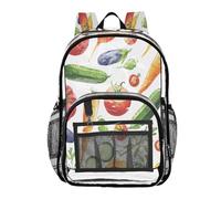 Ttgoth Watercolor Vegetables Clear Backpack Heavy Duty Stadium Approved Transparent Backpack See Through Bookbag with Multiple Pockets for School, Security, Work & Trave