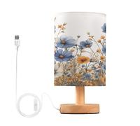 Ttgoth Watercolor Wild Flowers Bedside Table Lamp for Bedroom Small Nightstand Lamp LED Desk Lamp with USB Ports and Fabric Shade for Living Room, Dorm, Home, Office