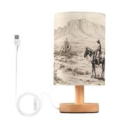 Ttgoth Western Cowboys Bedside Table Lamp for Bedroom Small Nightstand Lamp LED Desk Lamp with USB Ports and Fabric Shade for Living Room, Dorm, Home, Office