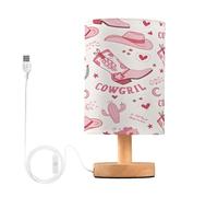Ttgoth Western Cowgirl Bedside Table Lamp for Bedroom LED Nightstand Lamp Desk Reading Light with USB Ports and Fabric Shade for Living Room Dorm Home Office