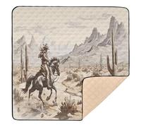 Ttgoth Western Desert Cowboy Baby Play Mat for Floor 127x127cm Soft Foldable Crawling Mat Waterproof Non-Slip Floor Mat Kids Playmat for Infants Babies Toddlers