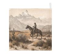 Ttgoth Westside Cowboy Baby Muslin Washcloths, 5 Pack 4-Layer Cotton Face Towels with Hanging Loop, Soft Absorbent Wash Cloths for Newborns, 30 x 30 cm