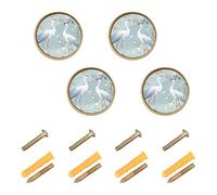 Ttgoth White Crane Cabinet Knobs 32 mm Round Drawer Knobs 4 PCS Kitchen Cupboard Door Pull Handles Decorative Furniture Hardware