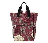 Ttgoth White Red Flowers Diaper Bag Backpack Waterproof Baby Changing Bag with Insulated Bottle Holders Multi-Pocket Travel Nappy Backpack with Stroller Straps for Mum & Dad