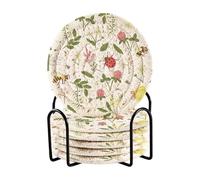 Ttgoth Wild Flowers Animals Coasters for Drinks with Holder 6 PCS Absorbent Cotton Woven Drink Coasters Heat Resistant Cup Coasters for Coffee Table Tabletop Protection 10x10 cm