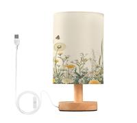 Ttgoth Wildflower Butterfly Bedside Table Lamp for Bedroom Small Nightstand Lamp LED Desk Lamp with USB Ports and Fabric Shade for Living Room, Dorm, Home, Office