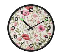 Ttgoth Wildflower Flowers Wall Clock with LED Night Light 30.5 cm Sound Control Silent Non-Ticking Wall Clock Battery Operated for Bedroom Living Room Kitchen Home Decor