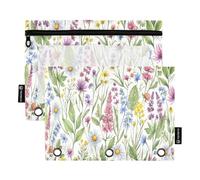Ttgoth Wildflowers Pencil Pouch for Binder 3 Ring 2PCS Pencil Pouches with Clear Window Zipper Pen Case Stationery Organiser Cosmetic Bag