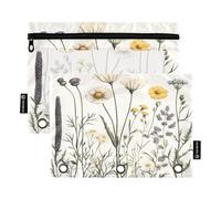 Ttgoth Wildflowers Pencil Pouch for Binder 3 Ring 2PCS Pencil Pouches with Clear Window Zipper Pen Case Stationery Organiser Cosmetic Bag