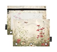 Ttgoth Wildflowers Pencil Pouch for Binder 3 Ring 2PCS Pencil Pouches with Clear Window Zipper Pen Case Stationery Organiser Cosmetic Bag