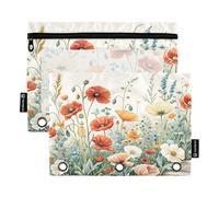 Ttgoth Wildflowers Pencil Pouch for Binder 3 Ring 2PCS Pencil Pouches with Clear Window Zipper Pen Case Stationery Organiser Cosmetic Bag