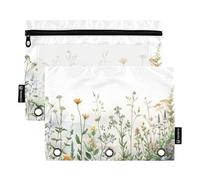Ttgoth Wildflowers Pencil Pouch for Binder 3 Ring 2PCS Pencil Pouches with Clear Window Zipper Pen Case Stationery Organiser Cosmetic Bag