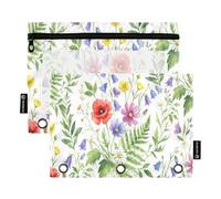 Ttgoth Wildflowers Pencil Pouch for Binder 3 Ring 2PCS Pencil Pouches with Clear Window Zipper Pen Case Stationery Organiser Cosmetic Bag