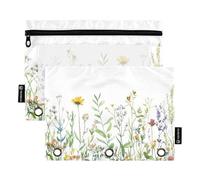 Ttgoth Wildflowers Pencil Pouch for Binder 3 Ring 2PCS Pencil Pouches with Clear Window Zipper Pen Case Stationery Organiser Cosmetic Bag