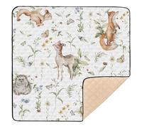 Ttgoth Woodland Animals Baby Play Mat for Floor 127x127cm Soft Foldable Crawling Mat Waterproof Non-Slip Floor Mat Kids Playmat for Infants Babies Toddlers
