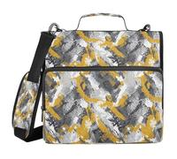 Ttgoth Yellow Gray Pattern 3 Ring Zipper Binder 1.5 Inch Capacity Binder Organizer 500 Sheet with Shoulder Strap & Handle Multi-Pocket Expanding File Folder for School Office