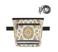Ttgoth Yellow Paisley Ikat Dog Treat Pouch for Training, Hands-Free Treat Bag with Magnetic Closure, Adjustable Waist Belt & Reflective Strip, Waterproof Puppy Snack Reward Bag for Pet Walking