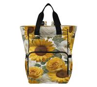 Ttgoth Yellow Roses Diaper Bag Backpack Waterproof Baby Changing Bag with Insulated Bottle Holders Multi-Pocket Travel Nappy Backpack with Stroller Straps for Mum & Dad