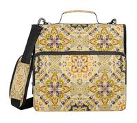 Ttgoth Yellow Tile 3 Ring Zipper Binder 1.5 Inch Capacity Binder Organizer 500 Sheet with Shoulder Strap & Handle Multi-Pocket Expanding File Folder for School Office