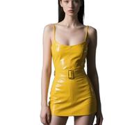 TTHFEOMDFJN Latex Rubber Gummi Catsuit Club Yellow Uniforms Dress Cosplay,5XL,yellow