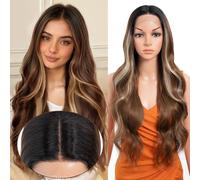 TTHL 30 Inch Body Wave Long Synthetic Lace Front Wig - 13X4.5X1, 180 Density, Heat Resistant, Flax Brown, Blonde, Pre Plucked