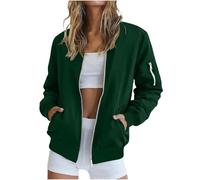 TTHVYE Women Bomber Jackets Ladies Casual Coats Long Sleeve Ribbed Cuffs Women's Windproof Overcoat Solid Color Slim Fit Tops Breathable Fabric Zip Pocket Vintage Outdoor Trekking Climbing