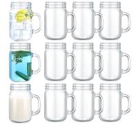 Tticai 12 Pcs 12 oz Mason Jar Drinking Glasses No Lids Mason Jar Mugs with Handles Mason Drinking Jars Glass Mason Jar Cups for Kitchen Bar Beer Coffee Cold Beverages Cocktails Juice Smoothie DIY