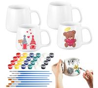Tticai 4 Sets Paintable Mugs Painted Mug Kits Ceramic Mug to Paint 4 Pcs Blank Coffee Mugs and 4 Pcs Painting Supplies Paint Your Own Mug DIY Coffee Mugs Mug Painting Kit Art and Crafts for Adults