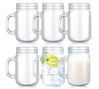 Tticai 6 Pcs 12 oz Mason Jar Drinking Glasses No Lids Mason Jar Mugs with Handles Mason Drinking Jars Glass Mason Jar Cups for Kitchen Bar Beer Coffee Cold Beverages Cocktails Juice Smoothie DIY