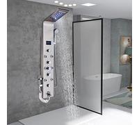 TTICCTIY Bathroom LED Shower Panel Tower System 304 Stainless Steel 6 Function with Top Shower Head Hand Shower Massage Jets and Tub Spout Spray Gun Wall Mounted Brushed Nickel