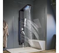 TTICCTIY Shower Panel Tower System Stainless Steel Bathroom Shower System Hydraulic LED Hydromassage Temperature Display Shower Screen Rainfall Shower Panel System Black