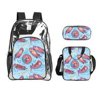 TTIGLHOH Animal Cute Brown Otters Printed 3-Piece Clear Bag Set for Kids, Transparent Bookbag with Insulated Lunch Tote Included