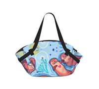 TTIGLHOH Animal Cute Brown Otters Printed Round Beach Blanket Folds Into Tote Bag, Tear-Resistant 94cm Mat, Camping Festival