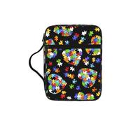 TTIGLHOH Autism Awareness Puzzle Pieces Heart Printed Bible Storage Bag, Water Resistant Oxford Cloth Carrier, Church Study Organizer Case
